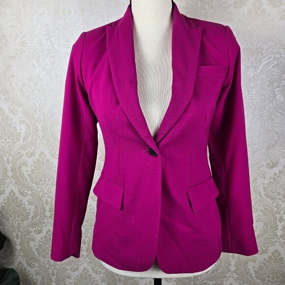 Vince Camuto Size 0P Bright Hot Pink Blazer 1 Button Long Sleeve Shoulder Pads - Picture 1 of 13